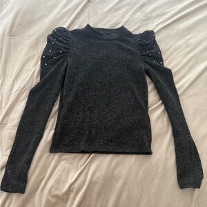 ZARA grey Puff Sleeve Sweater with Rhinestone Details – Size S